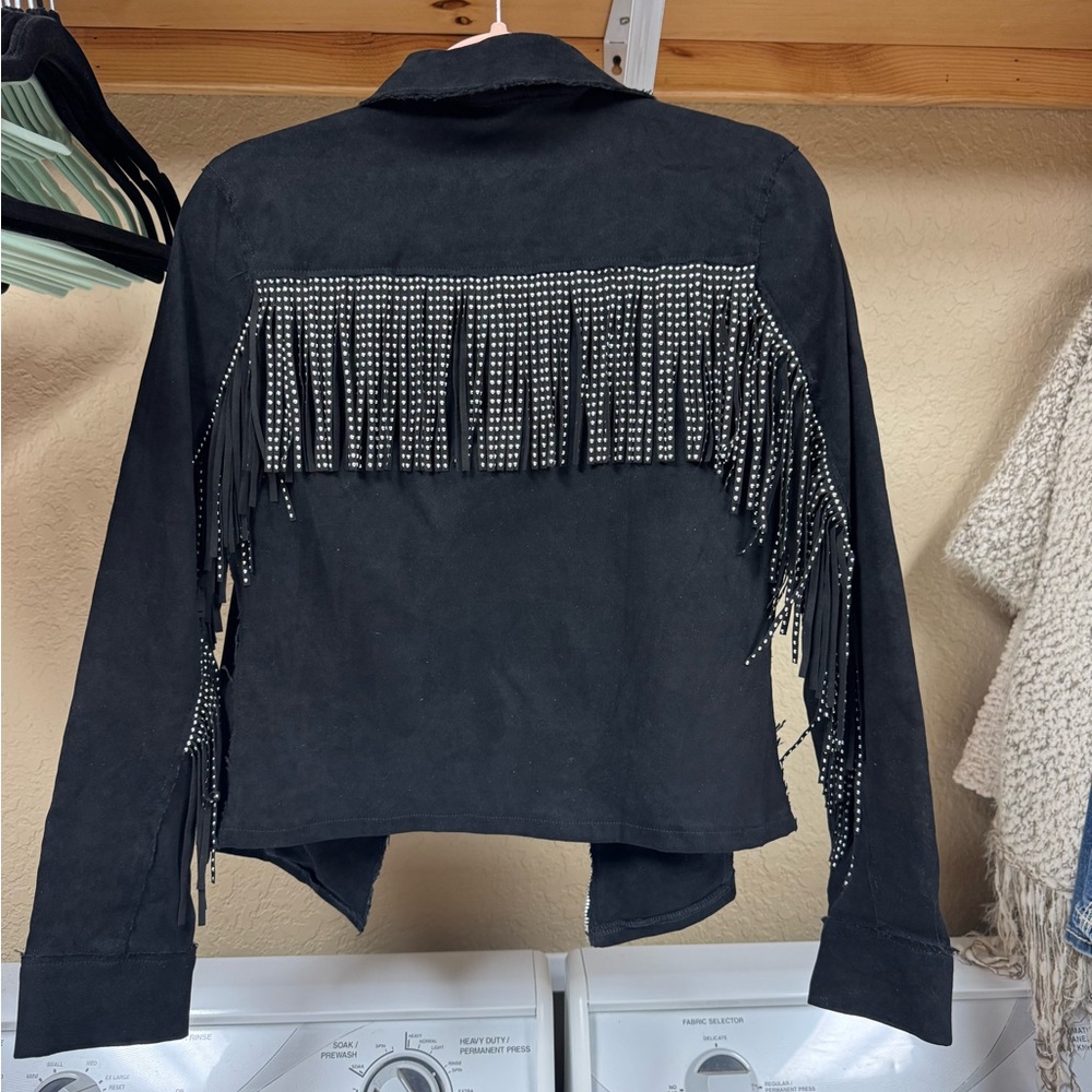 Free the Roses Black Fringe Blazer